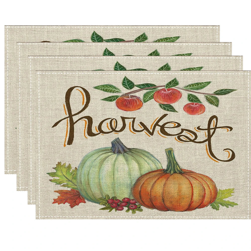 Fall Thanksgiving Table Place Mats Pumpkin Maple Leaves Cars Placemats Seasonal Holiday Thanksgiving