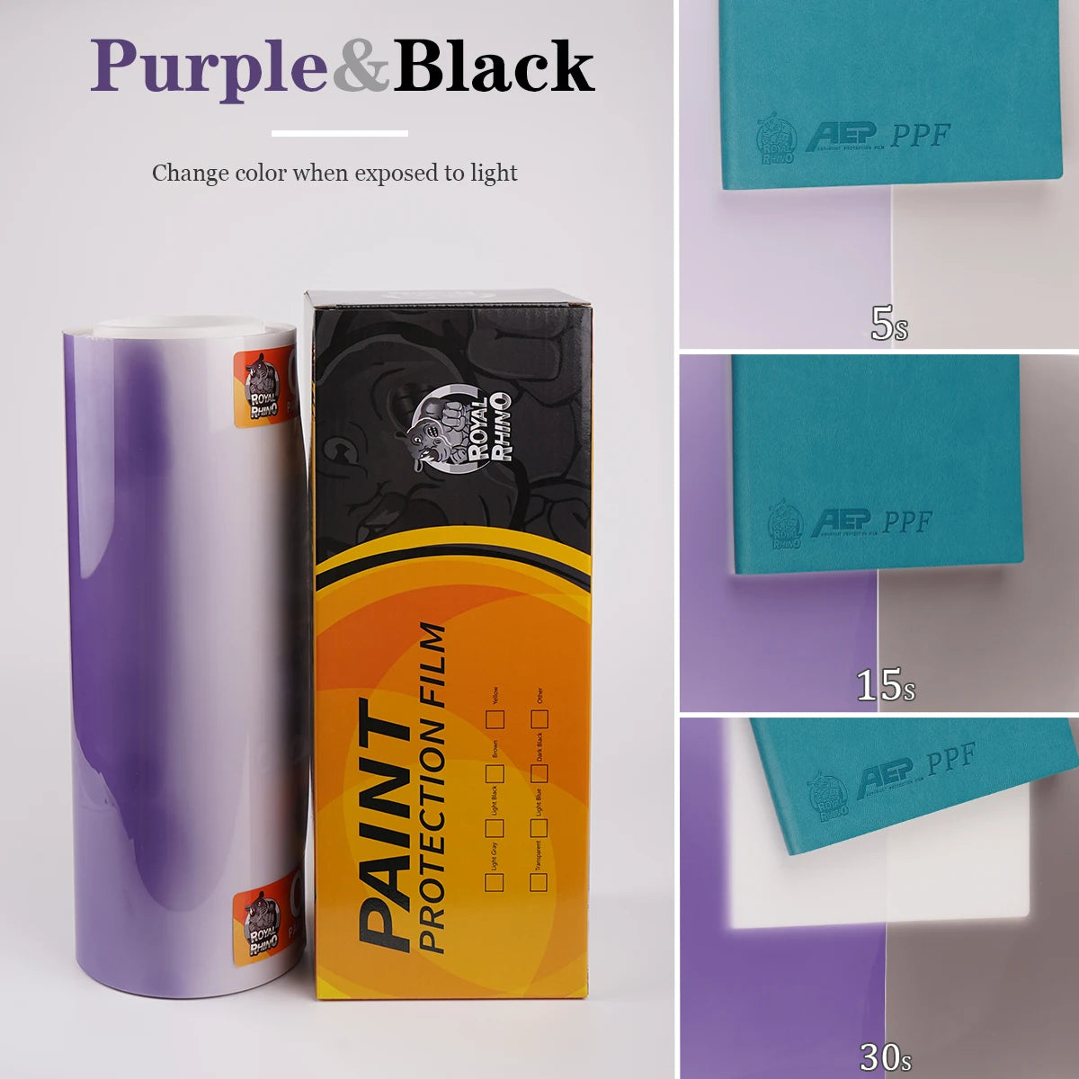 Black/purple TPU photochromic headlight film suitable for any car light decoration, scratch resistant, and protective stickers