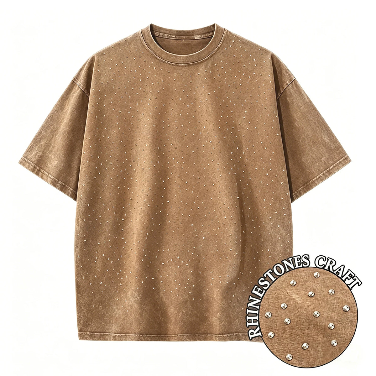T-Shirt Unisex Rhinestone Acid Wash 100% Cotton Retro Punk Loose Hip Hop Tee