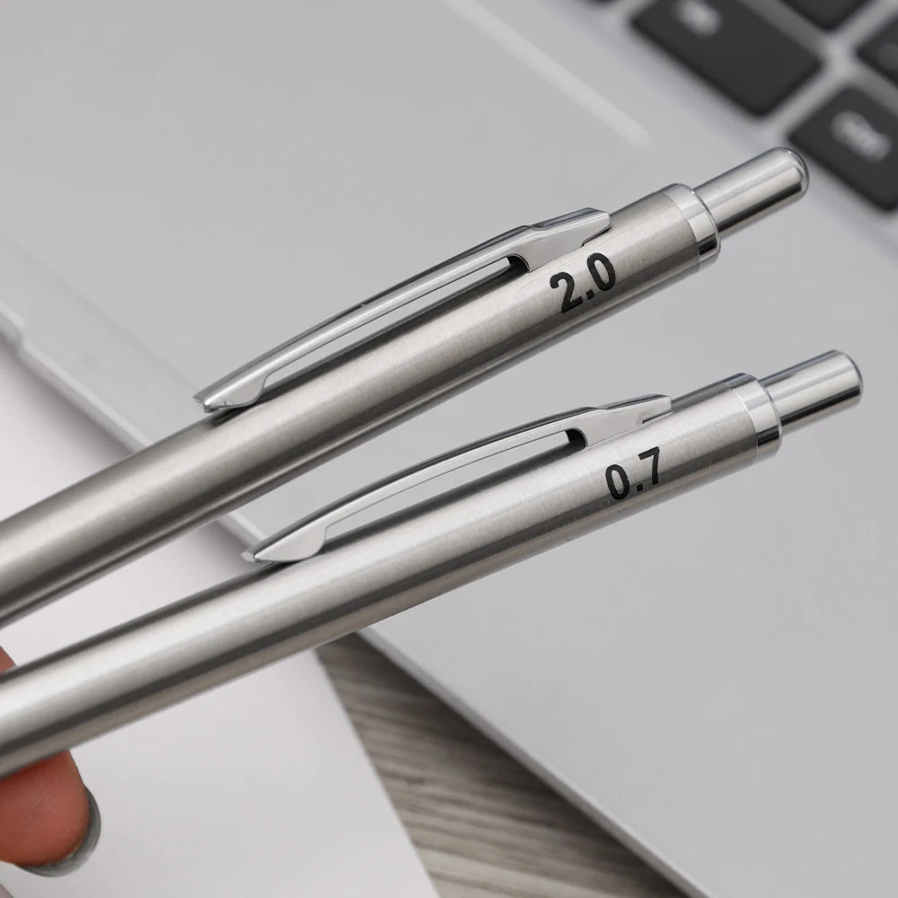 Metal Mechanical Pencil, Anti-Slip Grip — 0.3 to 2.0mm + Lead Refills