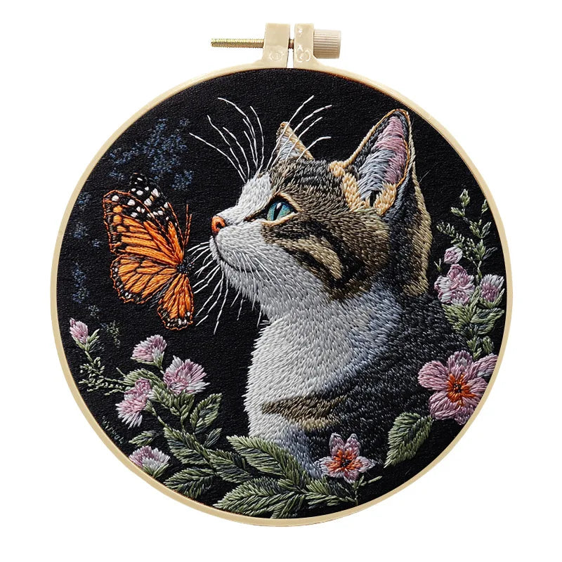 Embroidery Kit, Cats & Flowers for Beginner Needlework & Handmade Decor