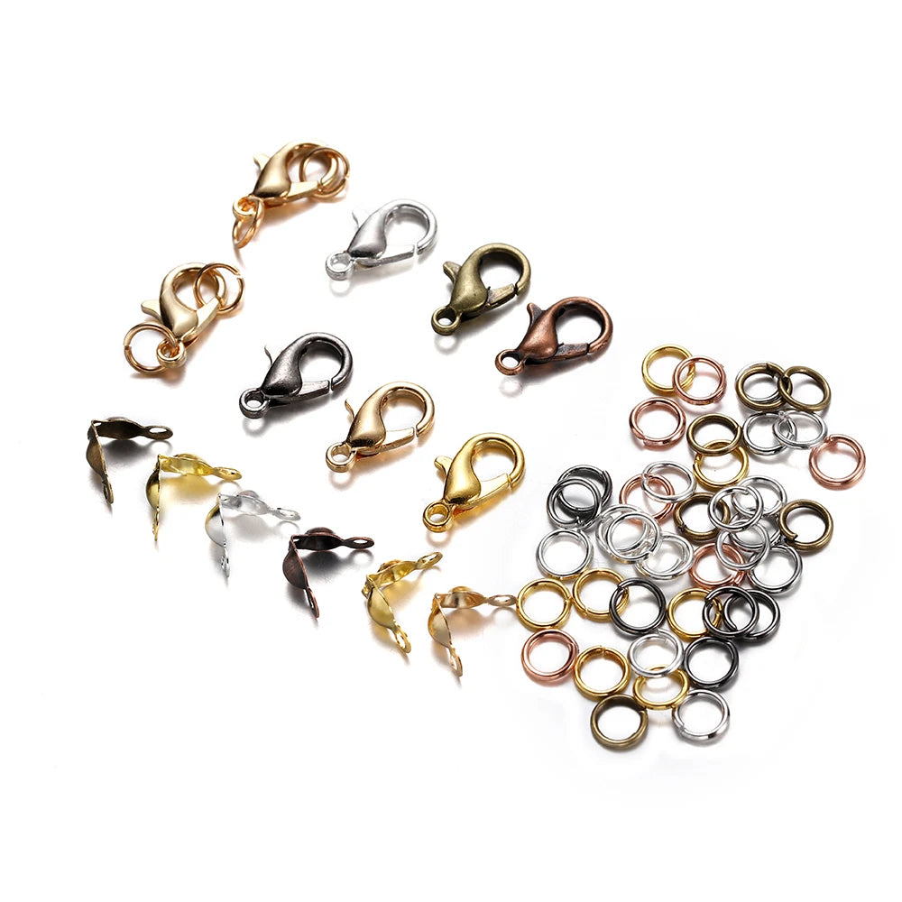 Jewelry Findings Kit Alloy Clasps Jump Rings Cord Tips DIY Jewelry Making
