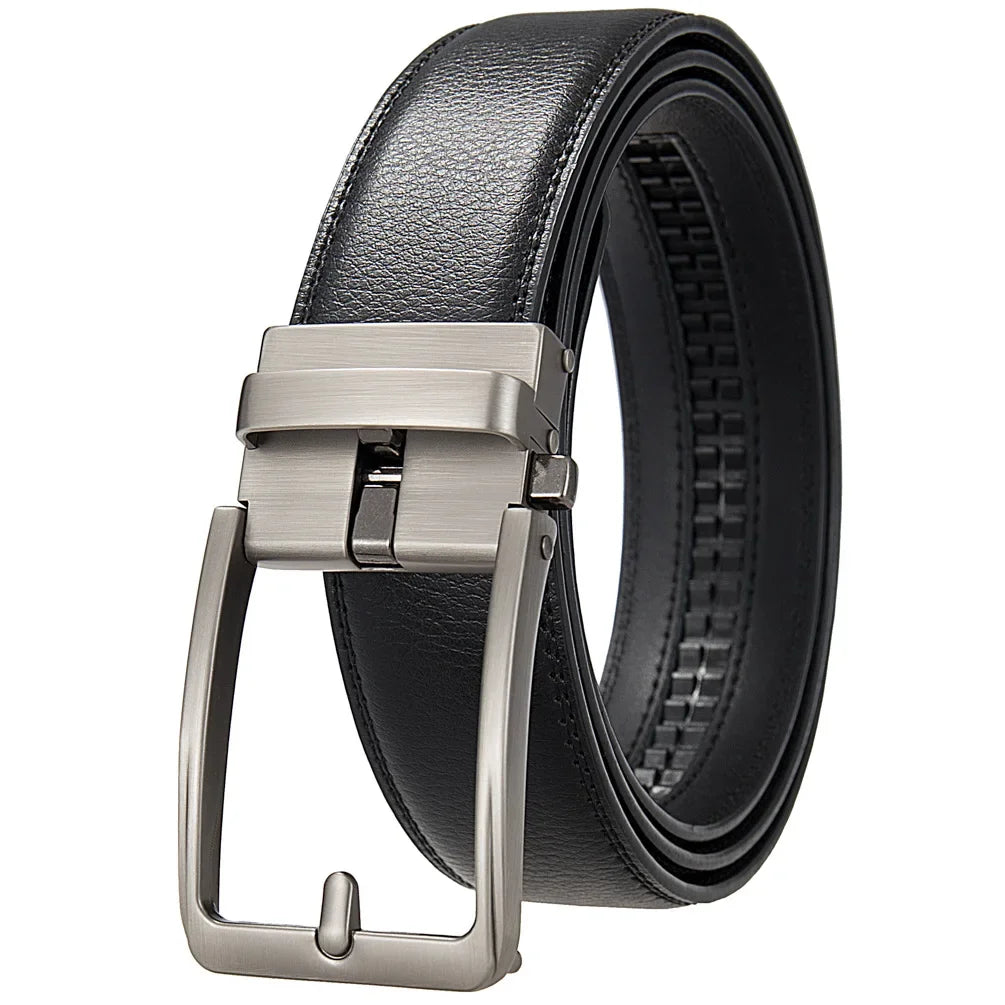 Men's Leather Belt Automatic Buckle Genuine Cowhide for Jeans, Dress, Golf