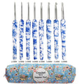 Crochet Hooks, Blue & White Porcelain-Style Set for Handmade Yarn Crafts