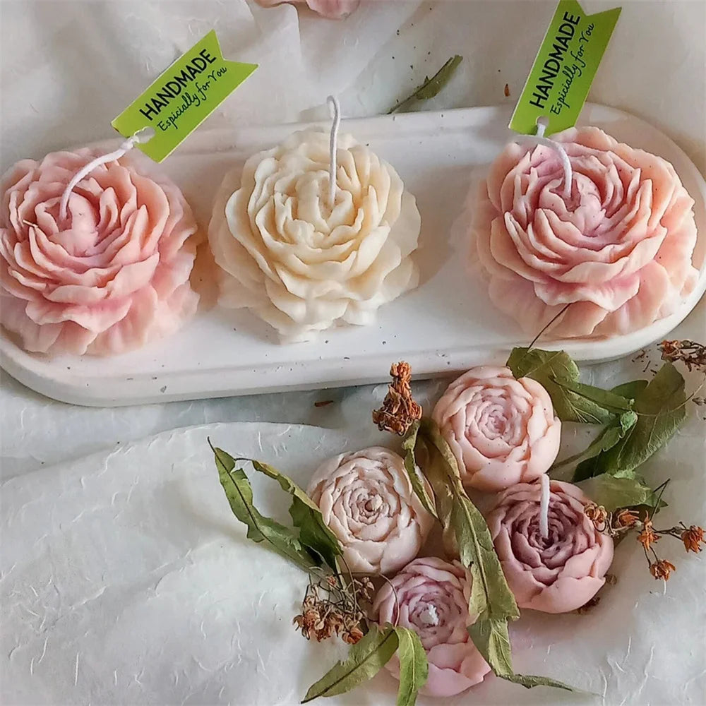 Peony Flower Candle Mold DIY Bud Flower Petal Resin Casting and Soap Making Molds 3D Heart Rose Floral Mold for Home Decor Gift