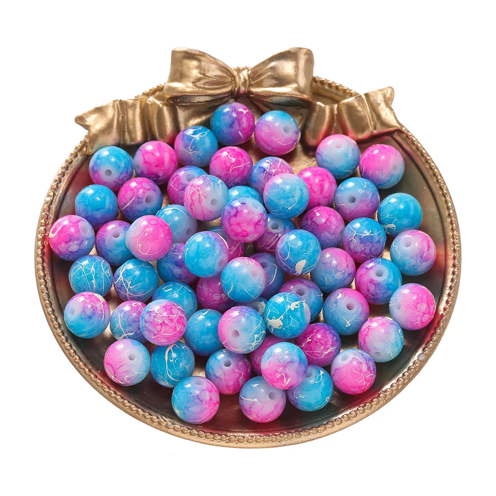 Glass Beads Crystal Crackle Round Imitation Jade-Style Stone Crafts Craft Beads