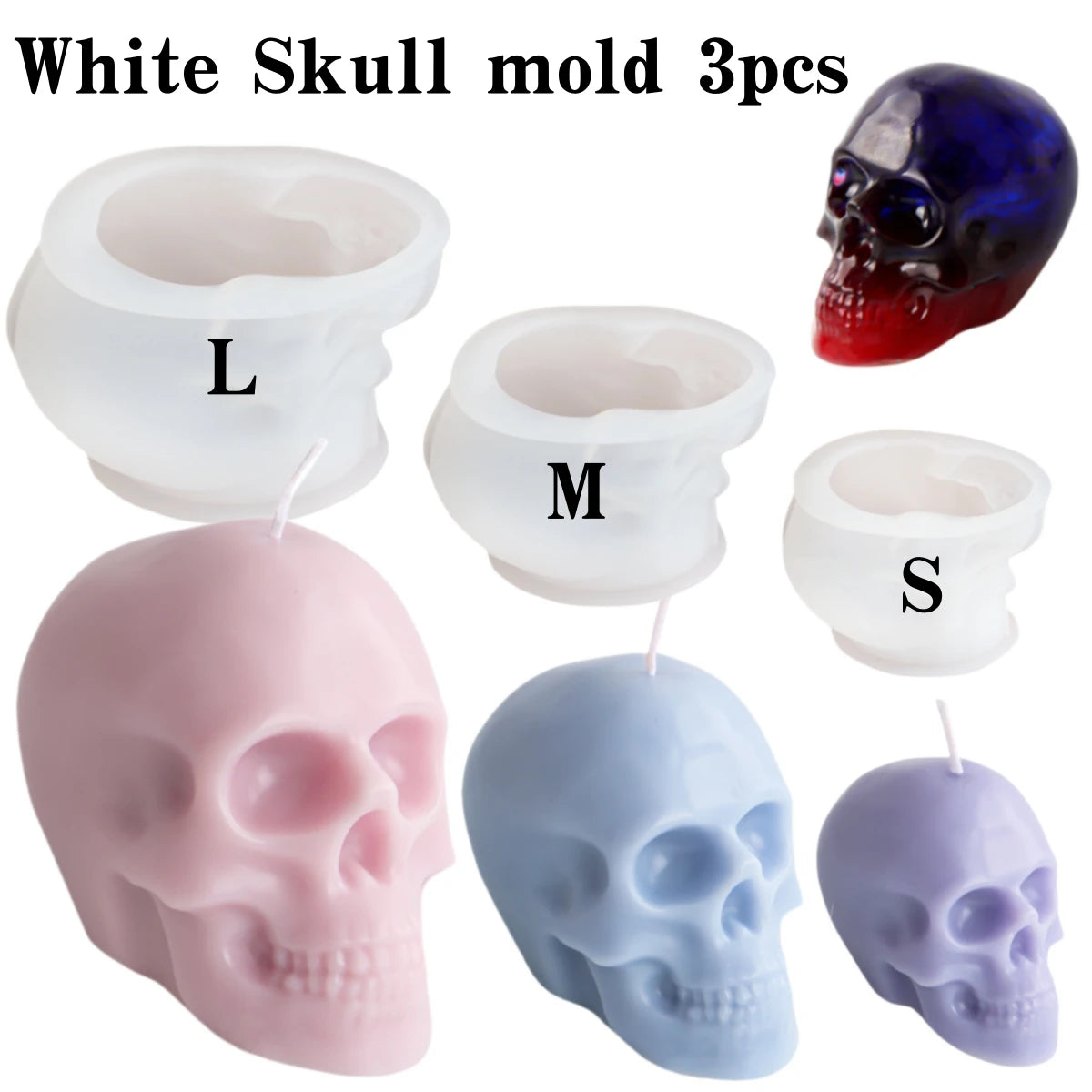 Skull Candle & Resin Mold - Silicone 3D, 10 Sizes & Sets