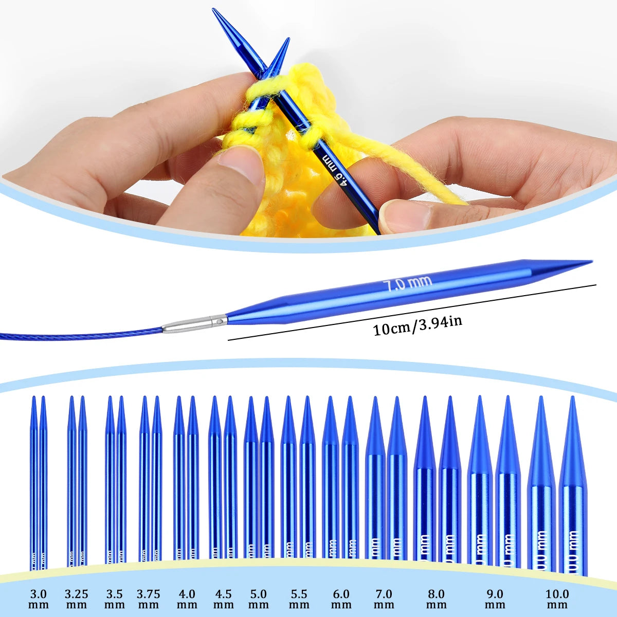 Knitting Needles, Interchangeable Circular Set with Blue Storage Bag