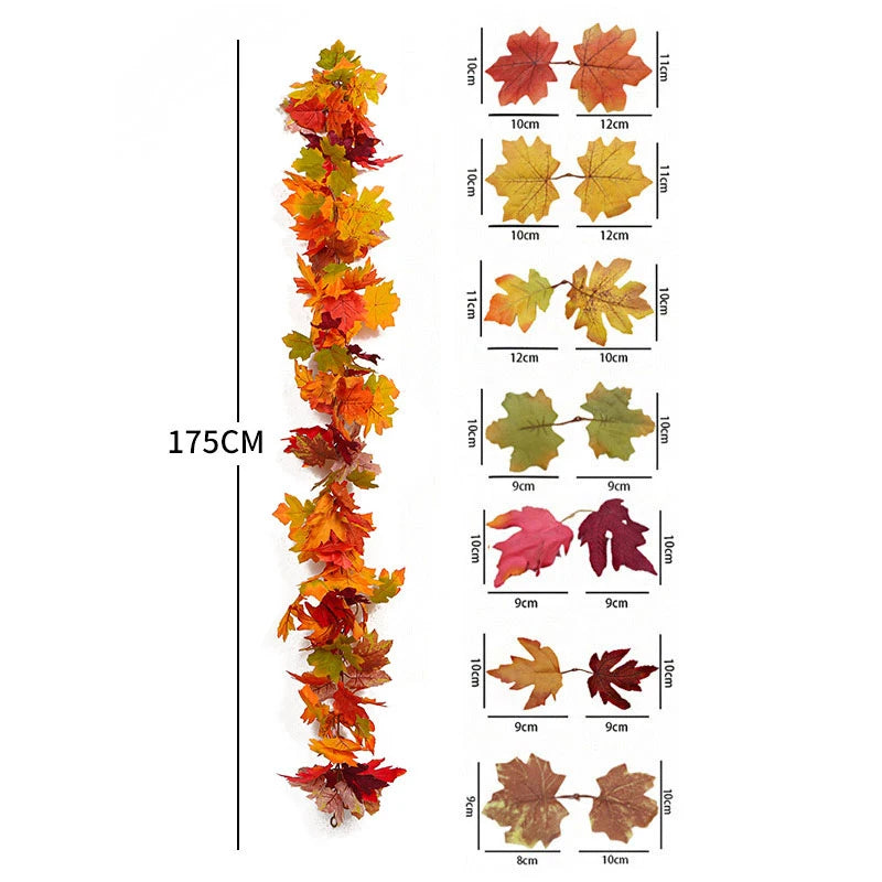 Artificial Maple Leaf Autumn Decor Fall Leaves Vine Hanging Wall Decor For Thanksgiving Halloween Wedding Party Home Decoration