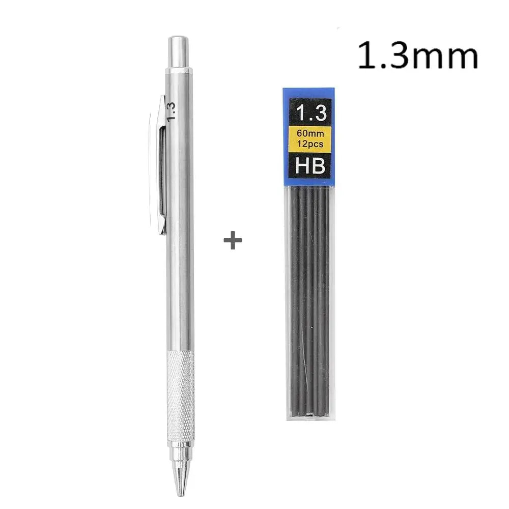 Mechanical Pencil, Metal Anti-Slip Grip, 0.3–2.0mm + Lead Refills