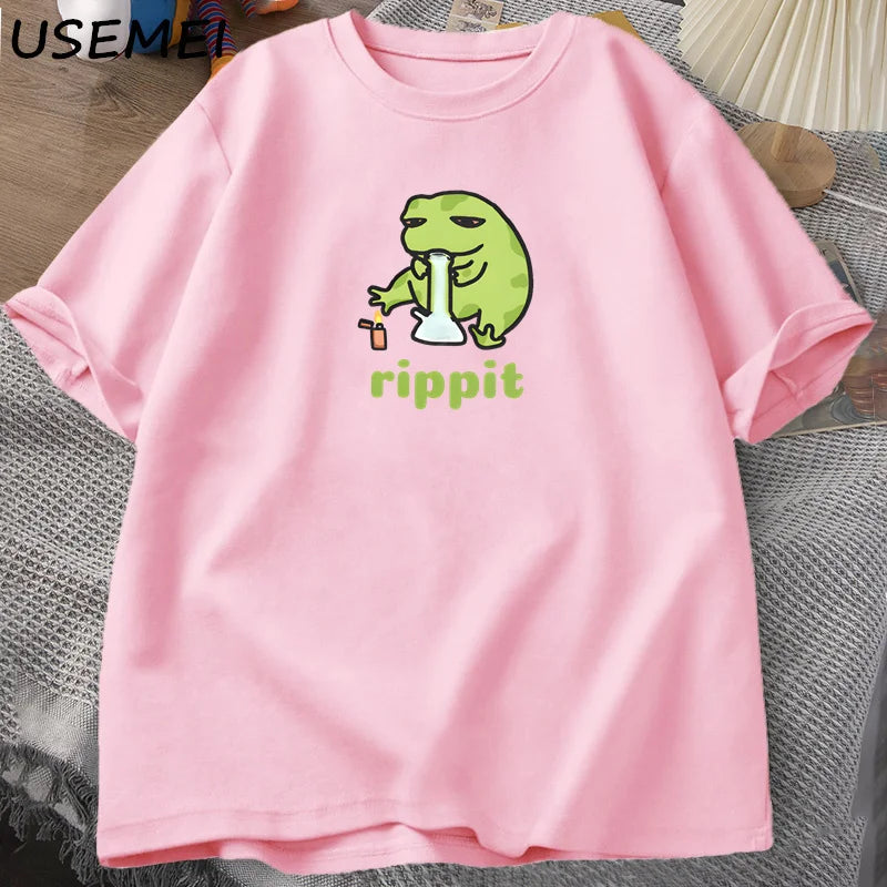 T-Shirt Men's Funny Rippit Frog Graphic Cotton Short Sleeve Streetwear Tee
