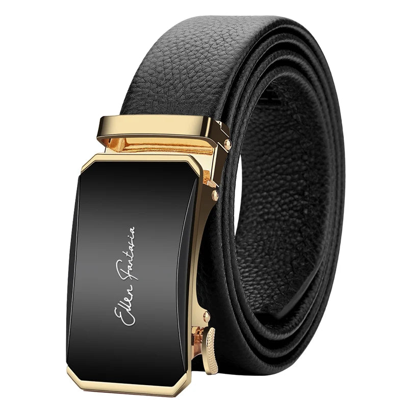 Men's Ratchet Leather Belt Alloy Automatic Buckle for Jeans, Dress & Business