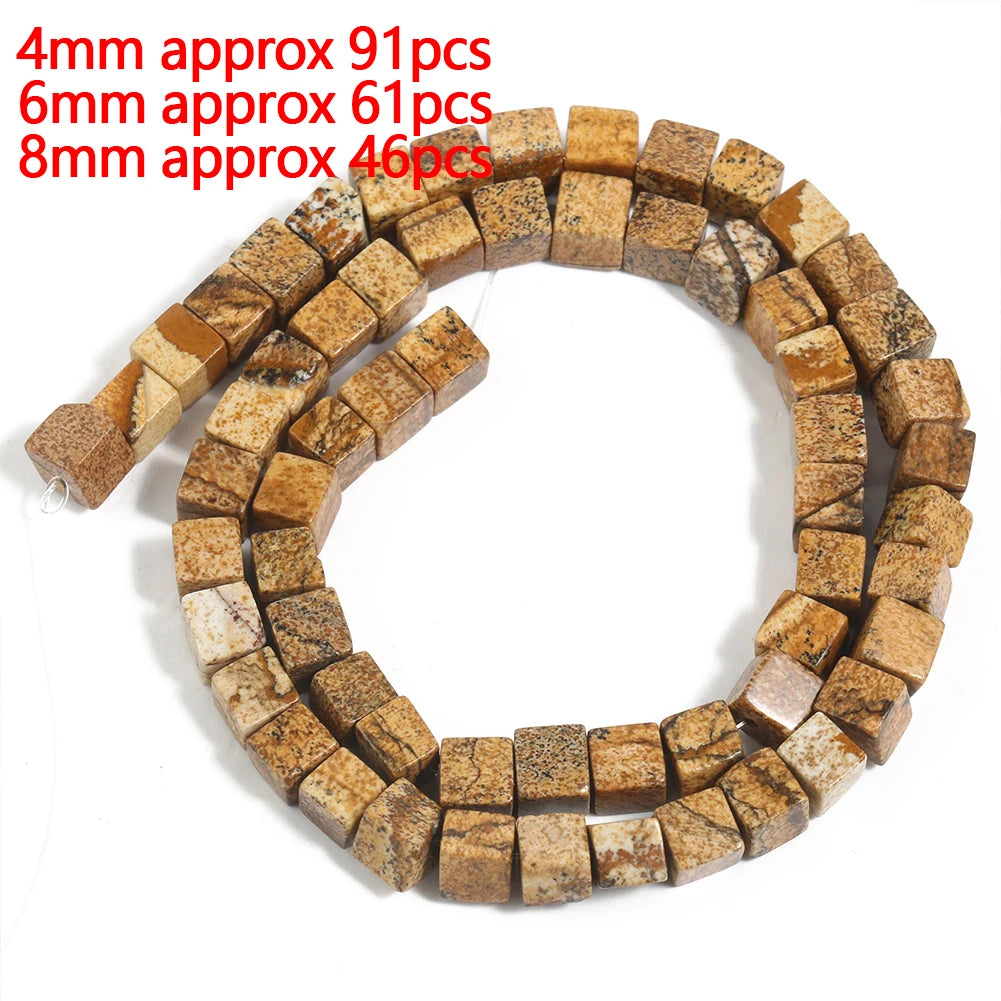 Stone Beads Picture Jasper-Style Round Tube Rondelle for DIY Jewelry Making