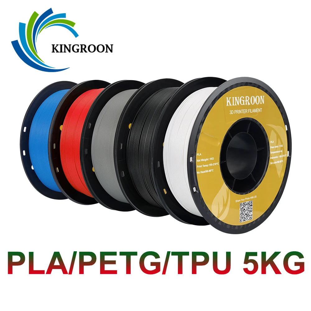KINGROON 5KG PLA TPU PETG Filament Mix color 1.75mm 3D Printer Plastic No Bubble Spool 3D Printing Materials Wholesales