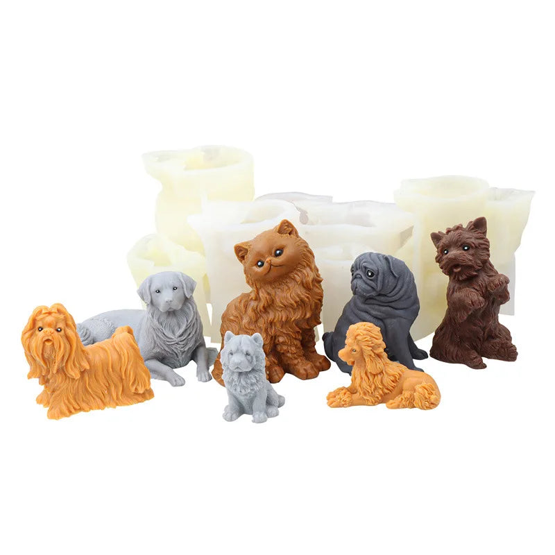 Cartoon Animal Dogs Yorkshire Terrier Silicone Candle Mold Cute Persian cat Soap Resin Plaster Mould Chocolate Cake Molds Gifts