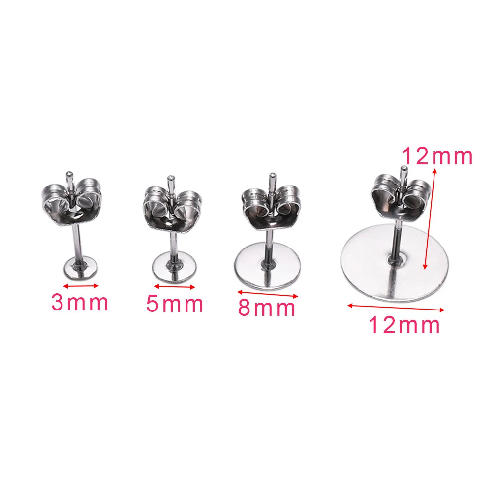 Ring Settings Gold Color Stainless Steel Love Heart Ear Studs DIY Jewelry Making