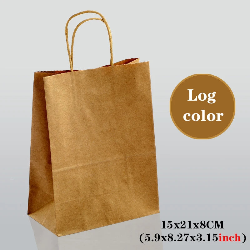 Brown paper bag with handles on a light gray background