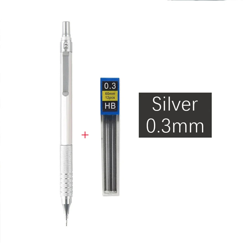 Metal Mechanical Pencil & Lead Refills — 0.3 to 2.0mm, Black or Silver