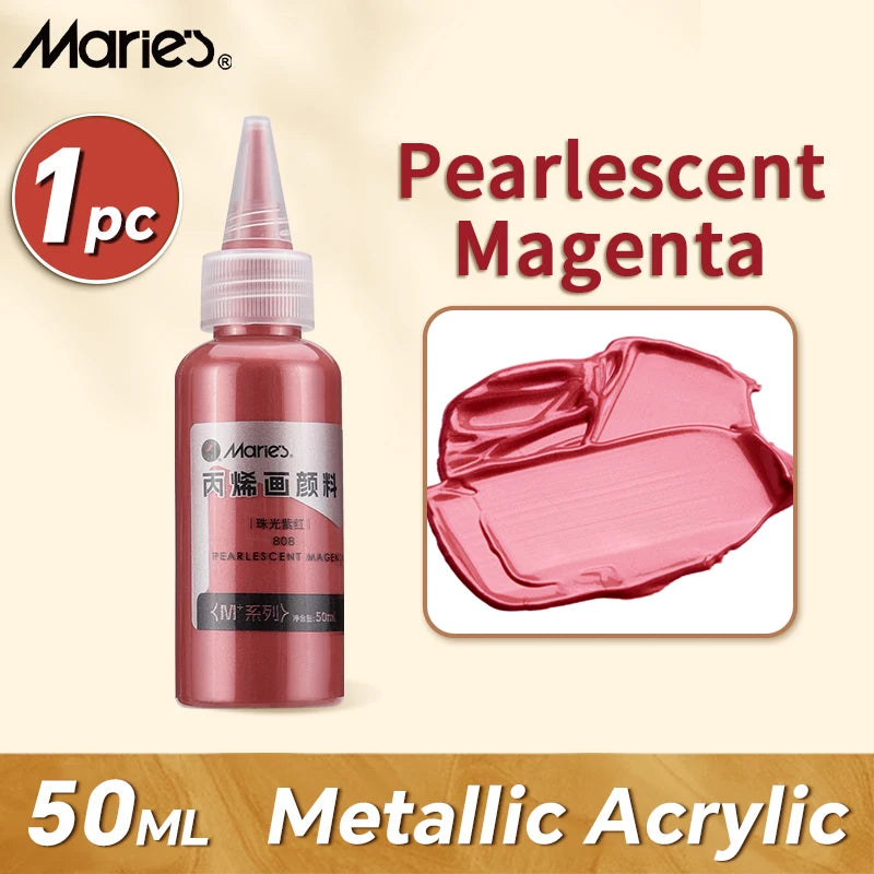 Metallic Acrylic Paint, Marie's 50ml — Pearlescent & Shiny Pigments, 6 Colors