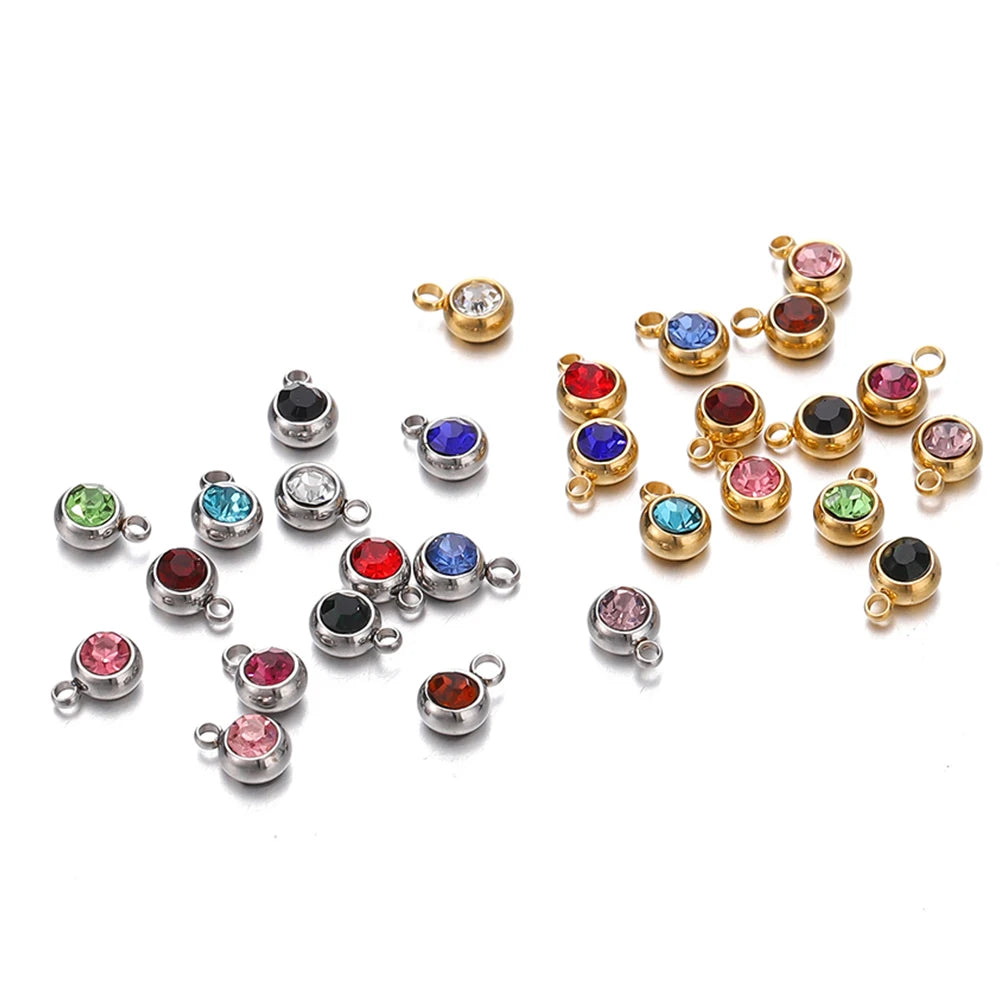 Metal Beads Stainless Steel Rhinestone Crystal Charms Pendants Bracelet Supplies