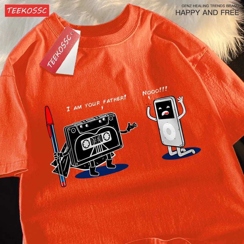 T-Shirt Unisex Cassette Tape vs MP3 Player Retro Tech Humor Graphic Tee