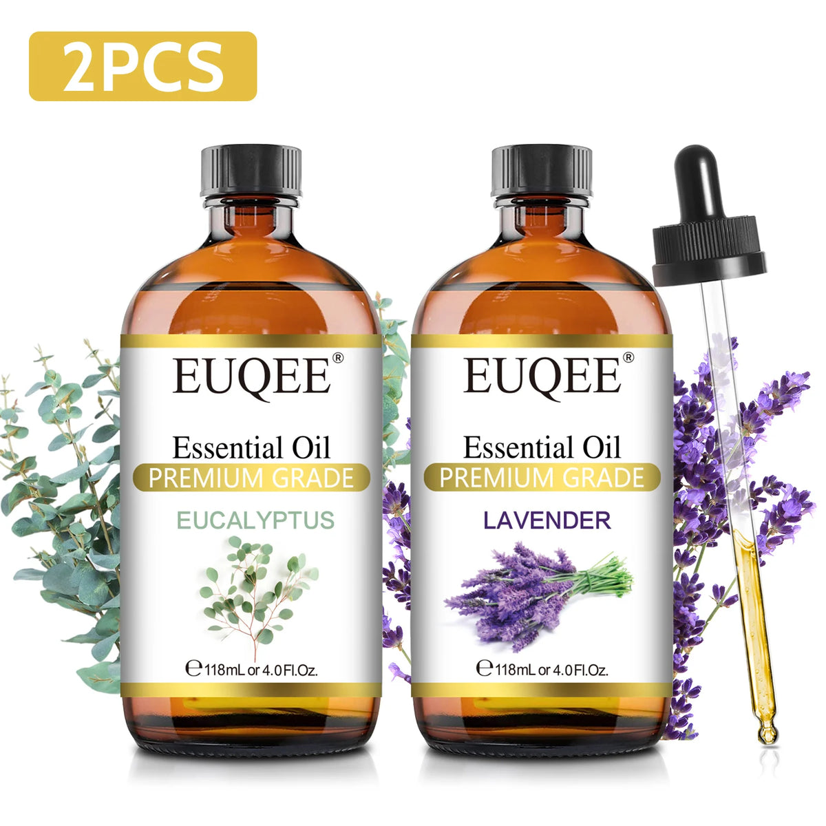 EUQEE Pure Essential Oil 118ml Premium Grade Glass Dropper Diffuser Candle 22 Scents