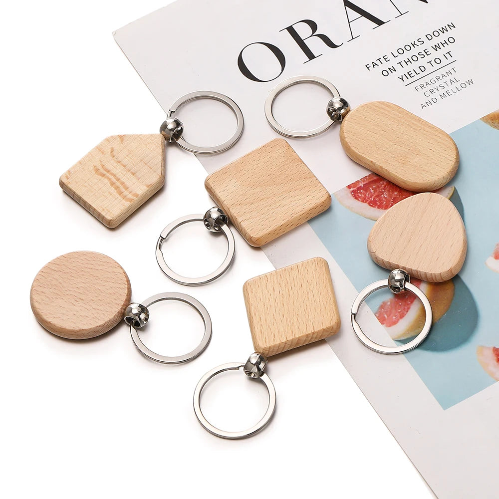 Wood Keychain Blanks Rectangle Geometric Keyrings DIY Jewelry Making