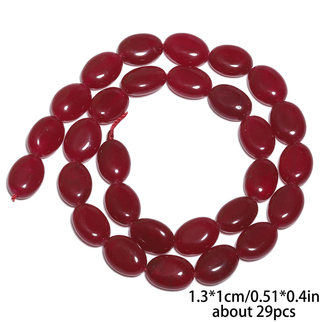 Stone Beads Green Red Color Chalcedony-Style Oval Shape Jade-Style Necklace