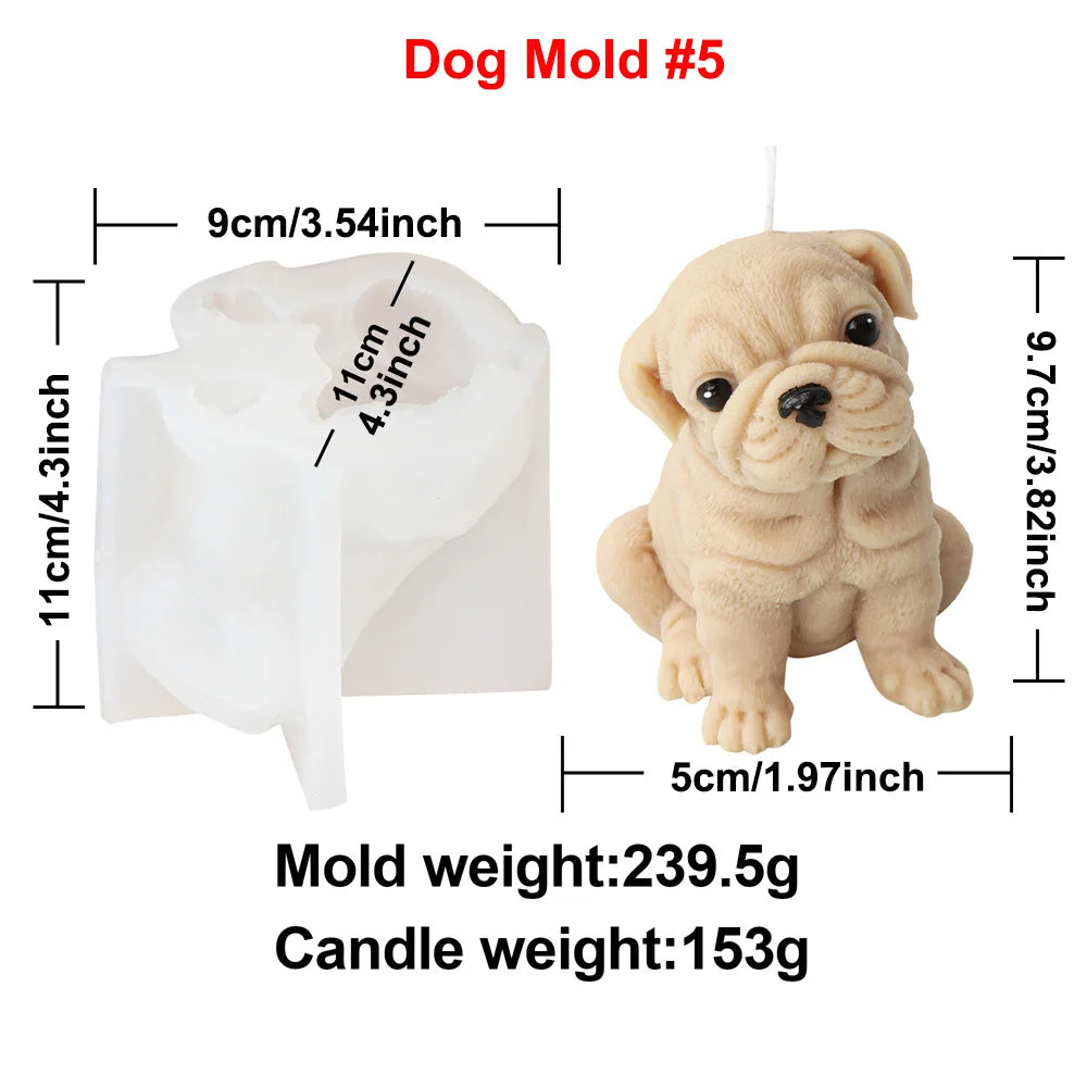 Dog Candle Mold - Silicone 3D Animal Molds, 10 Breeds & Styles