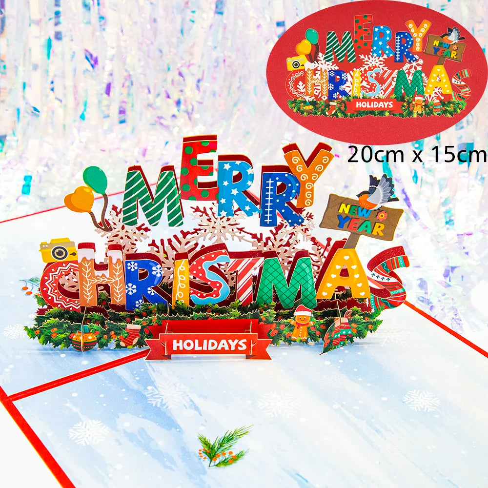 Christmas Card 3D Pop-Up Santa Tree Reindeer Holiday Greeting 36 Designs