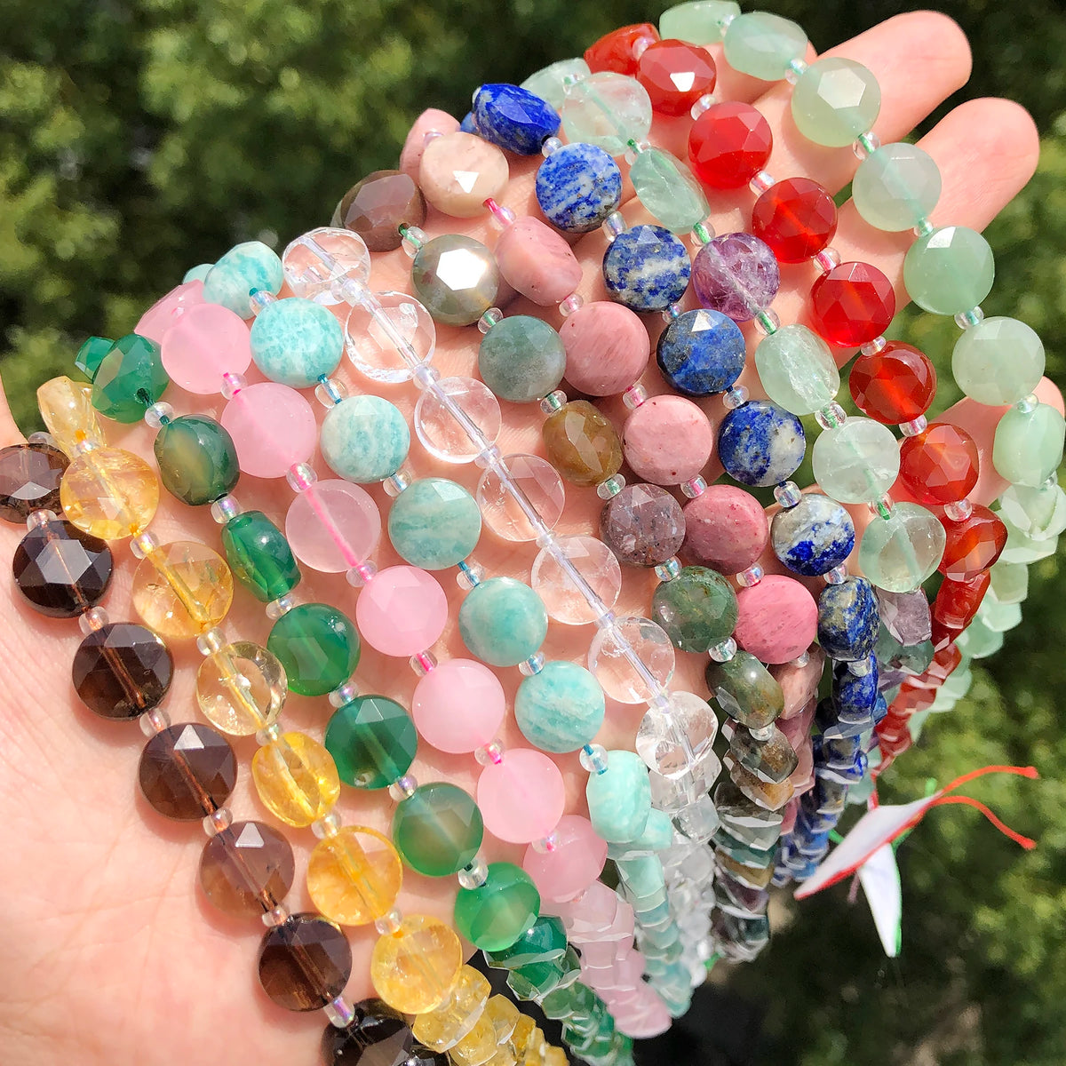 Stone Beads Nature Flat Round Amazonite Quartz-Style Agate Fluorite Craft Beads