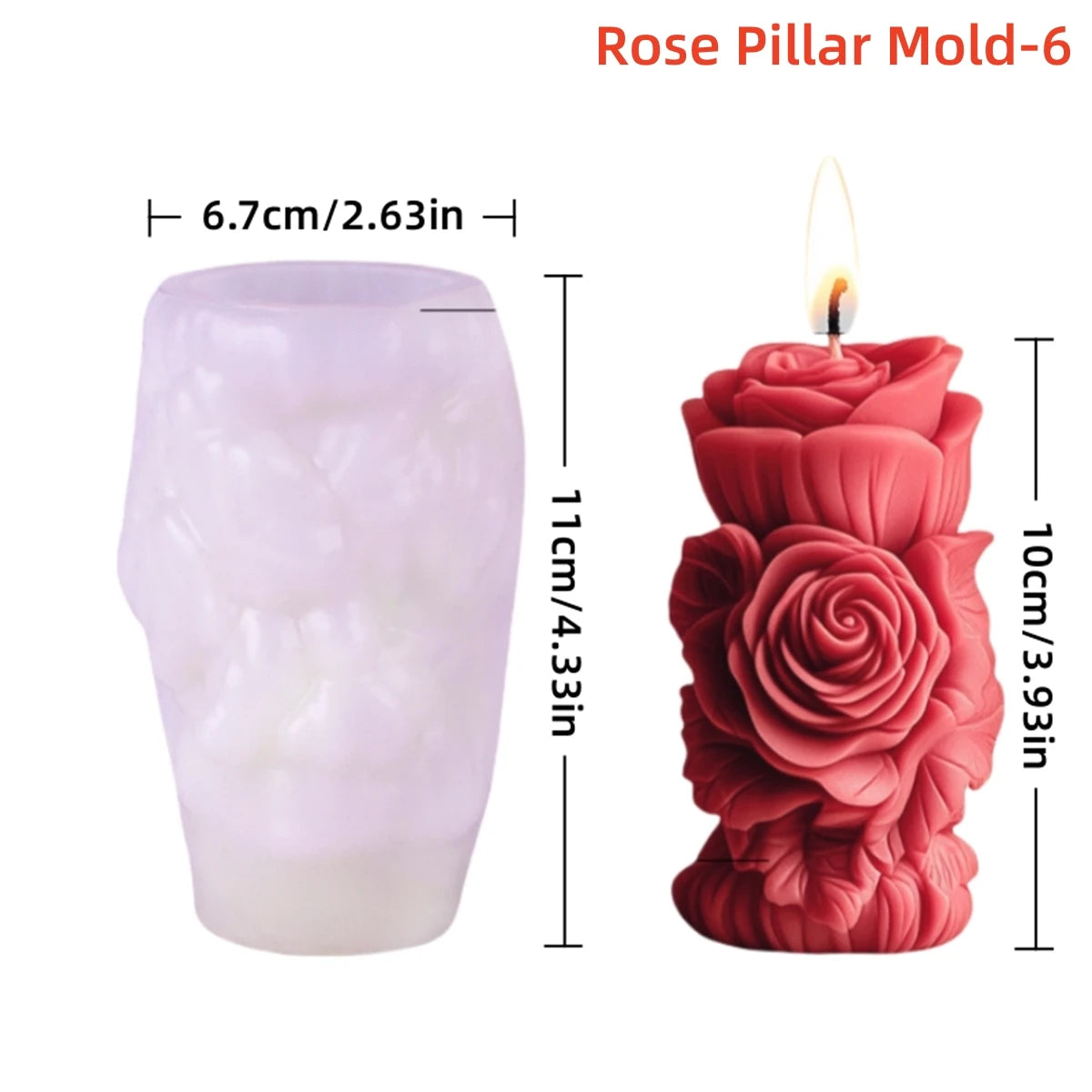 3D Rose Pillar Silicone Candle Mold — 8 Styles for Candles & Soap