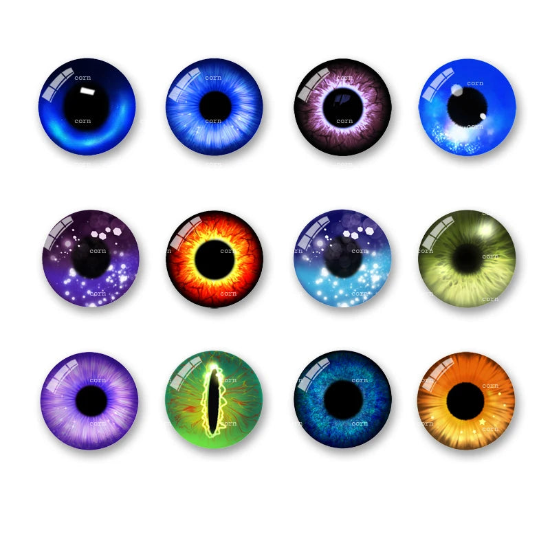 20pcs 8mm - 20mm New Fashion Doll Eyes Mixed Handmade Glass Pattern Flat eyes with round pupils Supplies
