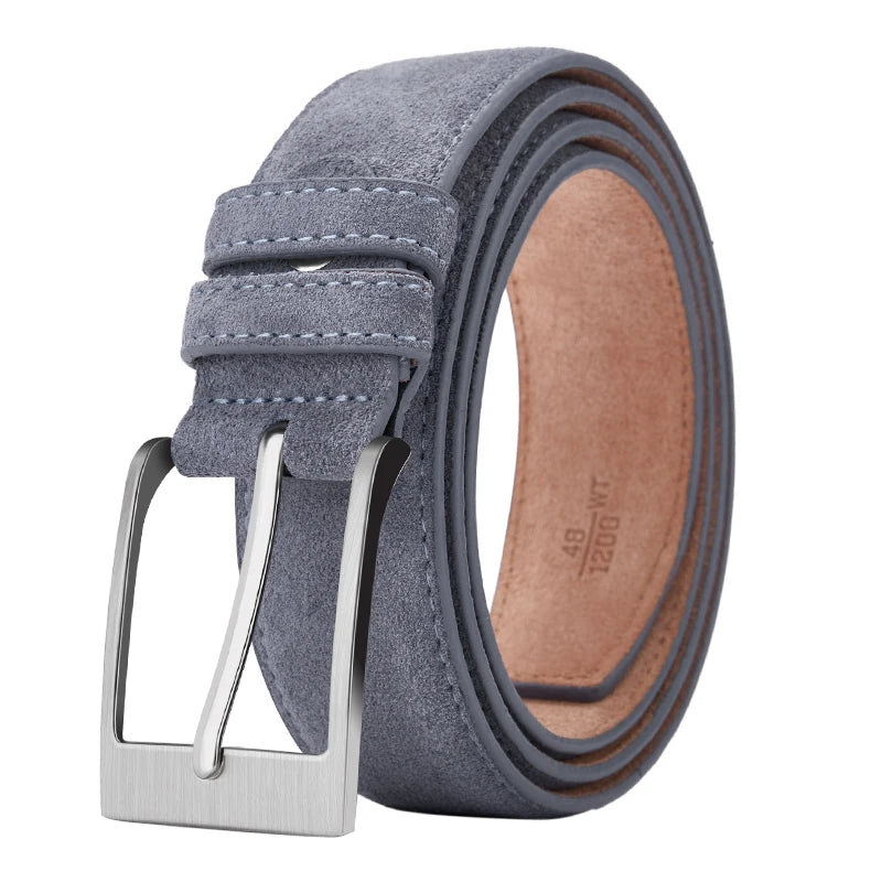 Men's Suede Leather Belt Silver Pin Buckle Vintage Style for Jeans & Chinos