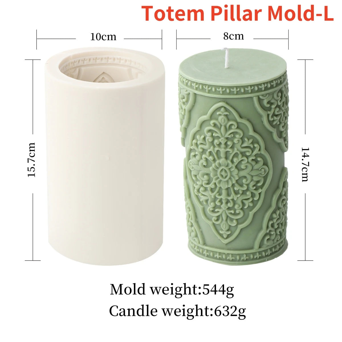 Totem Pillar Candle Mold - Silicone Floral Lace Cylinder S/M/L