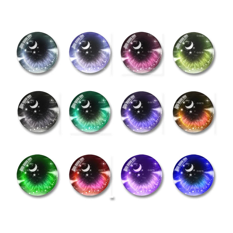 Doll Eyes Moon & Starfield Glass Cabochons Fantasy Flatback 8-20mm 20pcs BJD