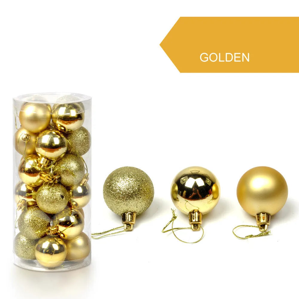 24pcs 3cm Glitter Christmas Ball Ornament Hanging Ball Gold Pink Champagne Christmas Tree Decorations New Year Gift