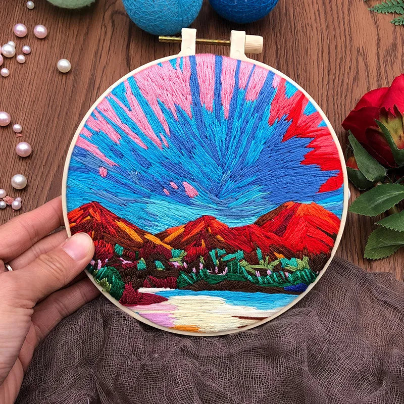 Embroidery Kit, Aurora Night Sky Scenery for Handmade Hoop Art & Decor