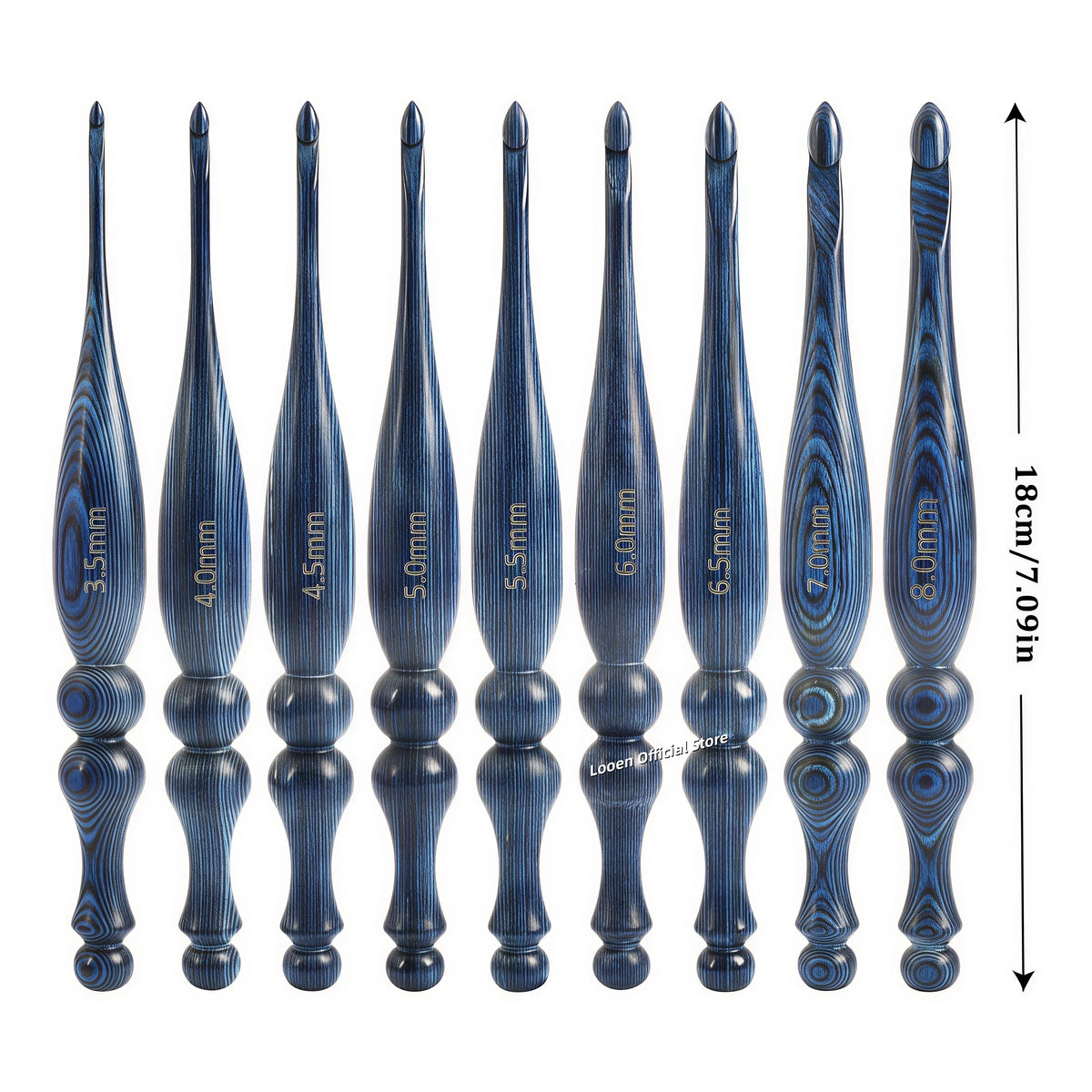 Crochet Hook, Blue Vintage-Style Wooden Handle for Handmade Yarn Crafts