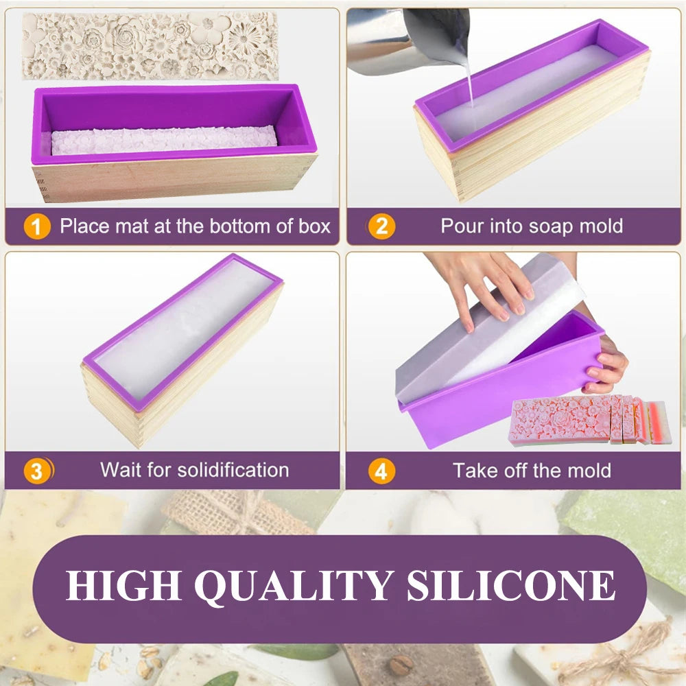 Silicone Embossing Mat for 1.2L Wooden Loaf Soap Mold Rose Honeycomb Bee Texture Liner DIY Handmade Soap Making Tool
