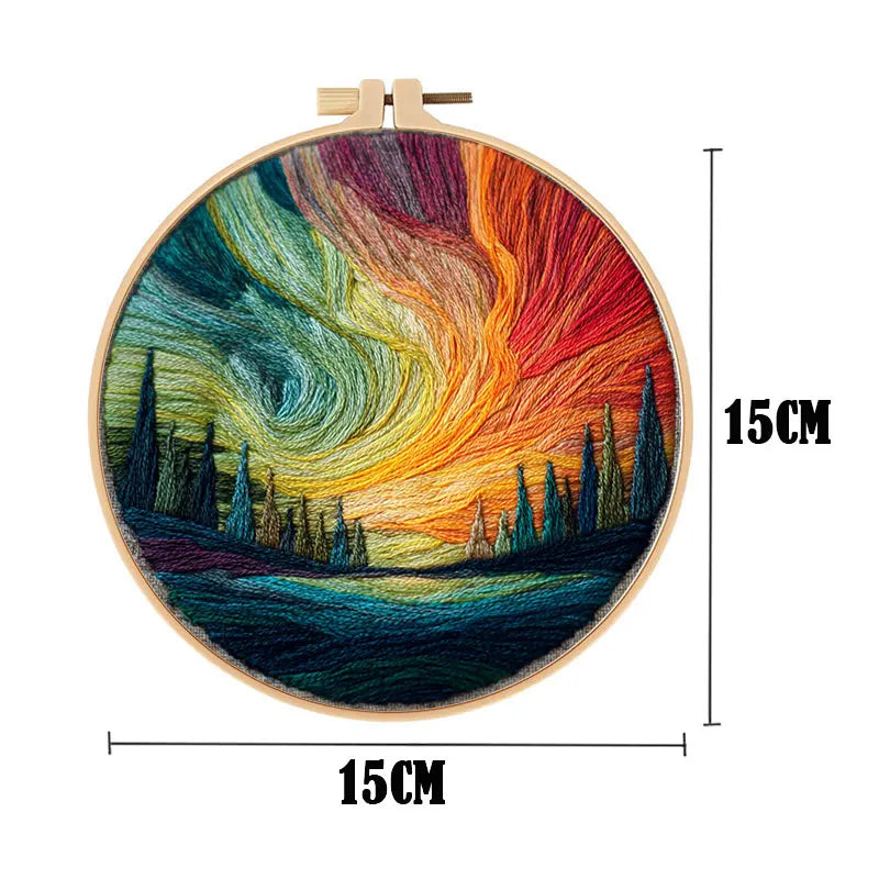 Embroidery Kit, Aurora Landscape with Threads & Tools for Handmade Decor