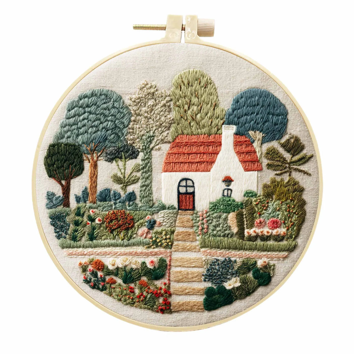 Embroidery Kit, Village Nature Scenery for Beginner Stitching & Home Decor