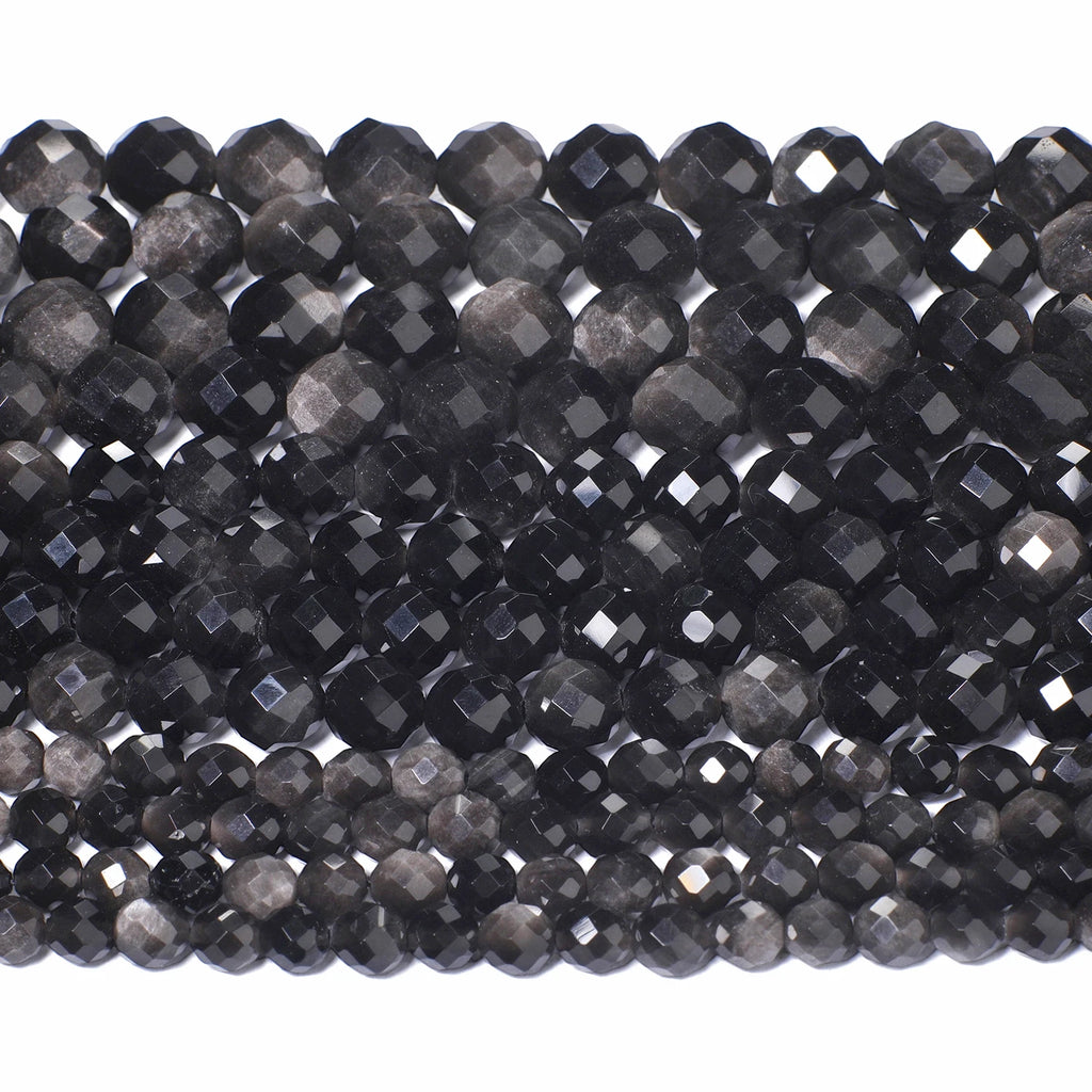 Stone Beads Faceted Round Silver Obsidian-Style for DIY Jewelry Making