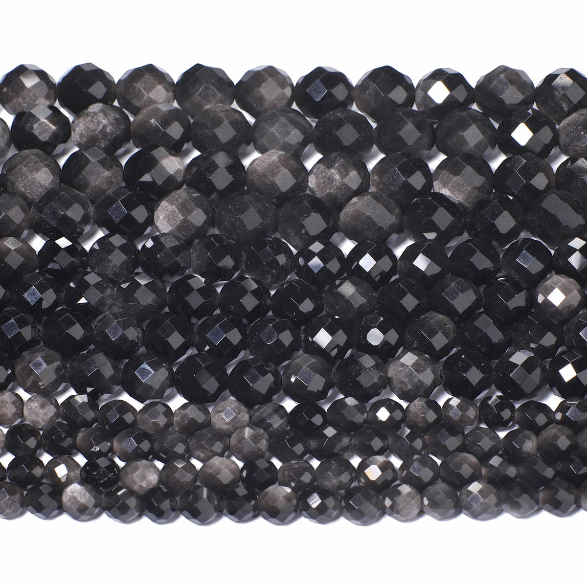 Stone Beads Faceted Round Silver Obsidian-Style for DIY Jewelry Making