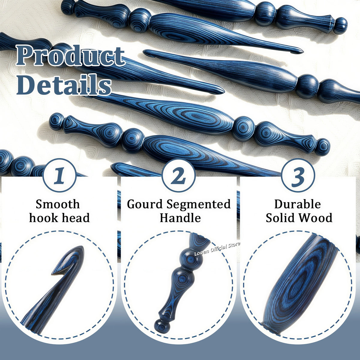 Crochet Hook, Blue Vintage-Style Wooden Handle for Handmade Yarn Crafts