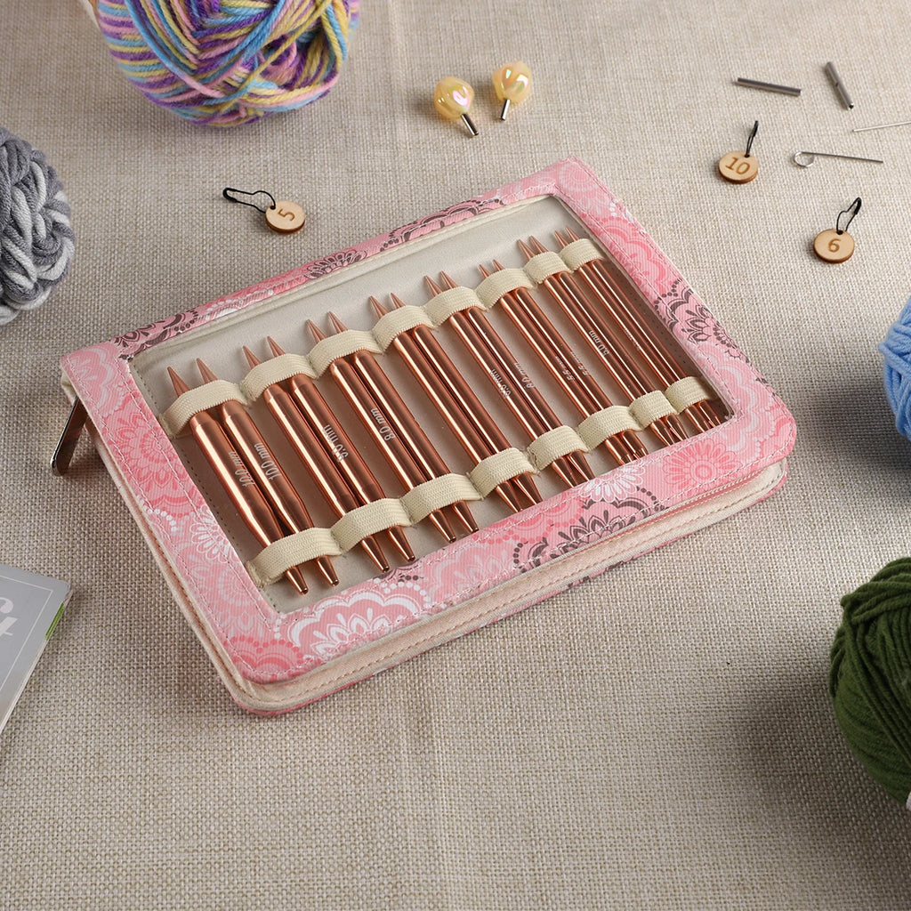 Knitting Needles, LOOEN Interchangeable Circular Set with Pink Storage Bag