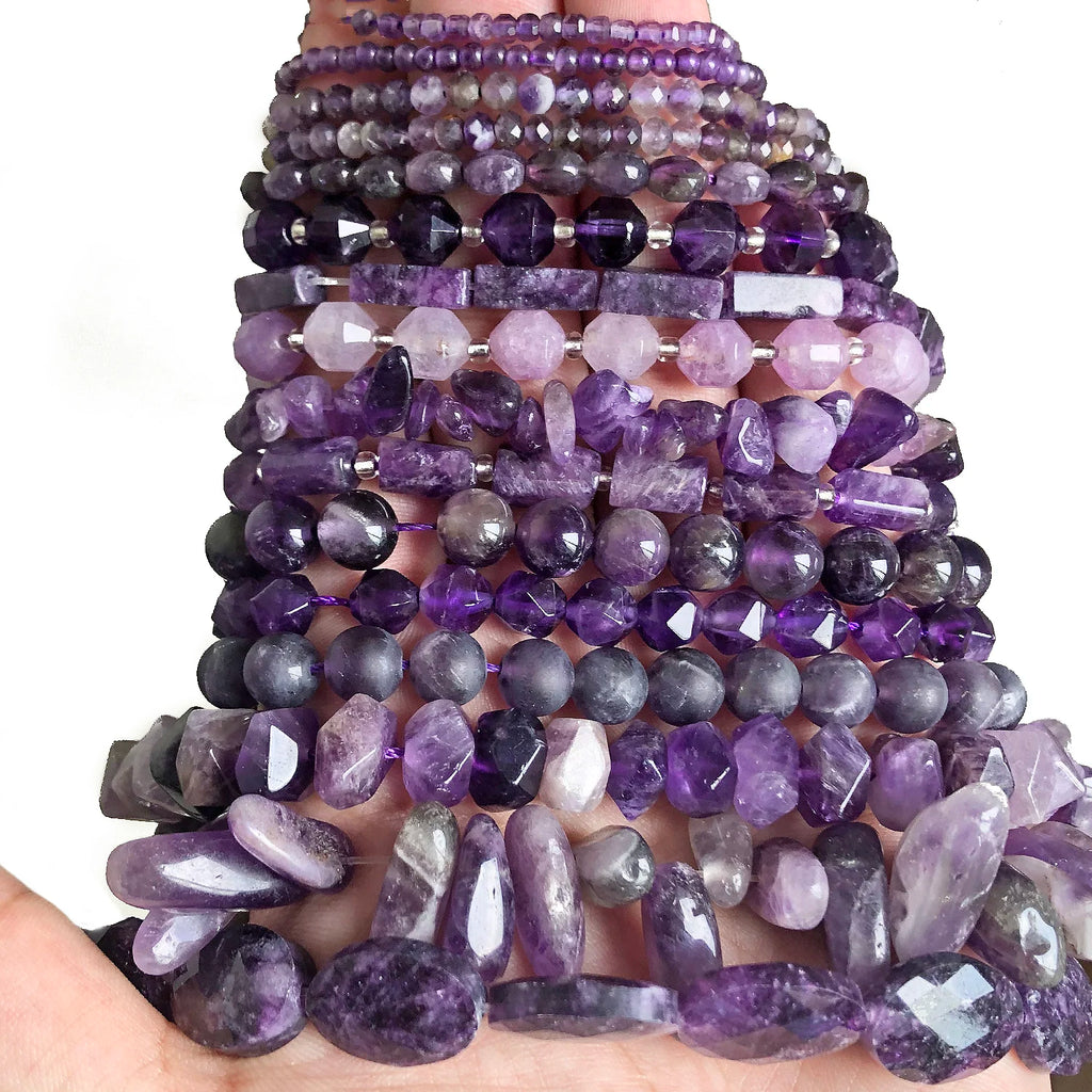 Stone Beads Purple Amethyst-Style Assorted Shapes for DIY Jewelry Making