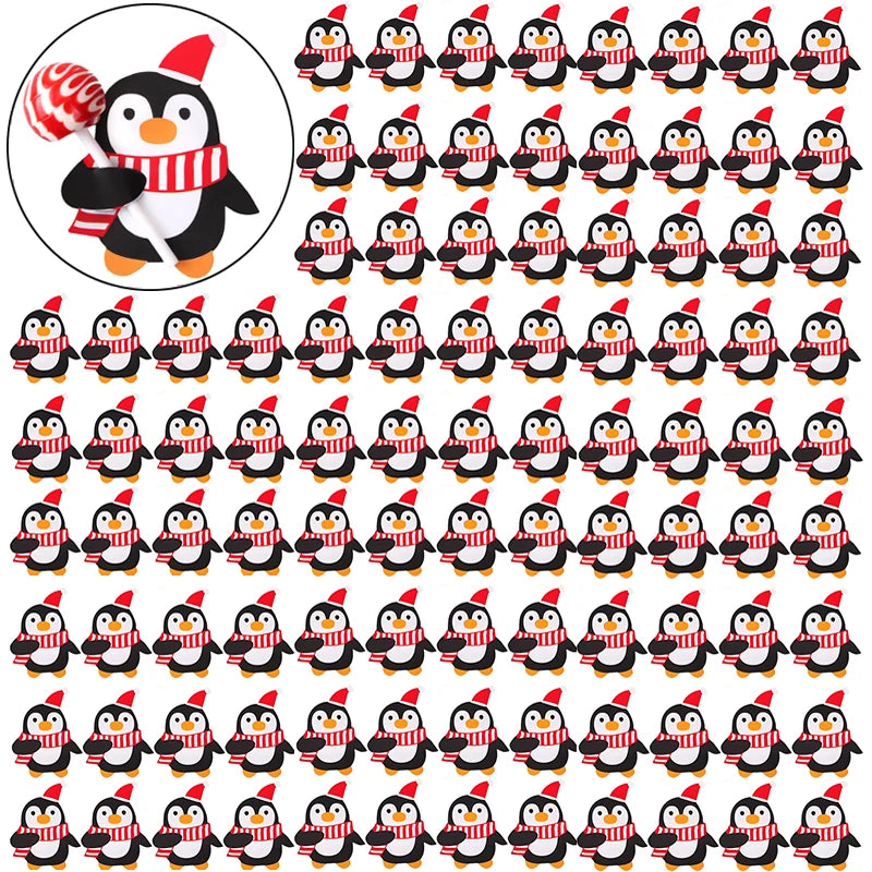 Christmas Lollipop Paper Cards Cartoon Santa Claus Penguin Snowman Kids Candy Gifts Package Wrapping New Year Party Decoration
