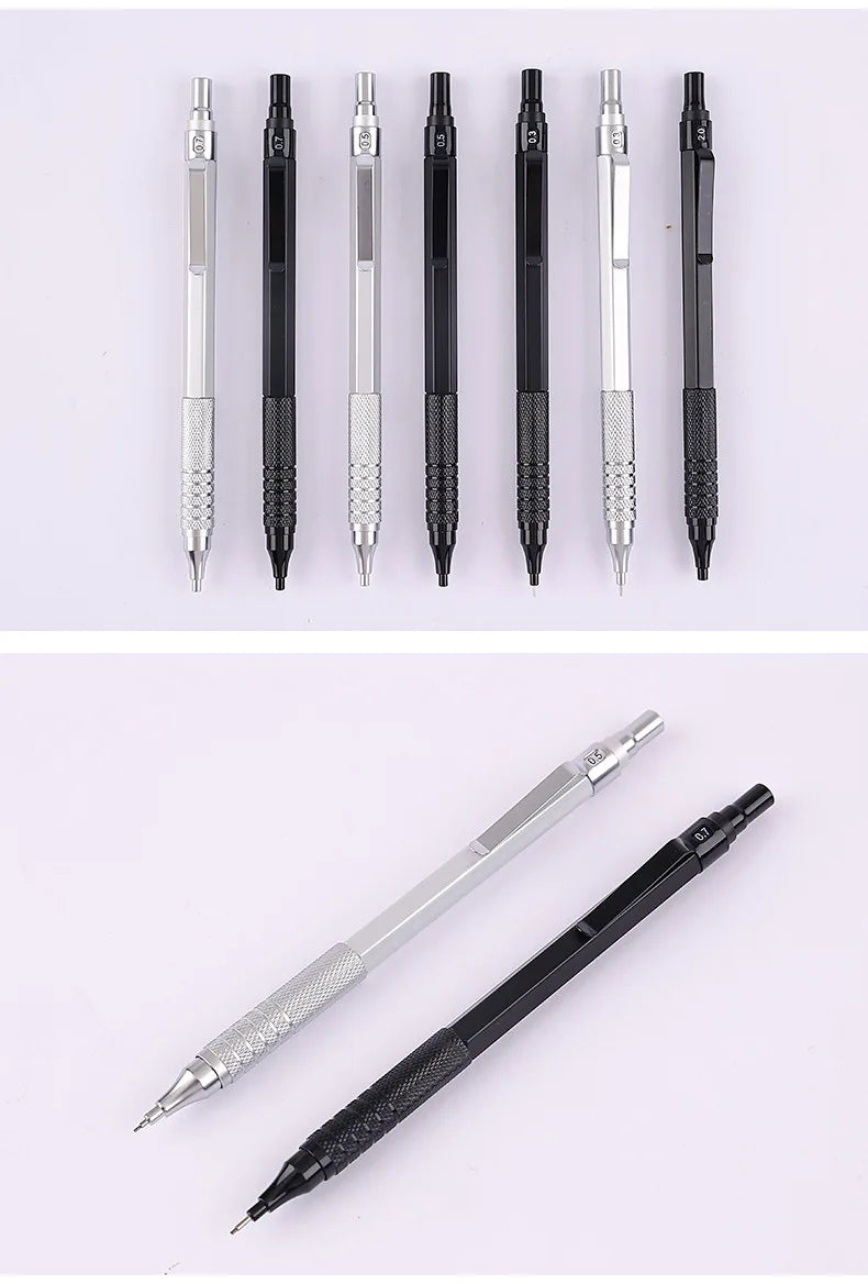 Metal Mechanical Pencil & Lead Refills — 0.3 to 2.0mm, Black or Silver