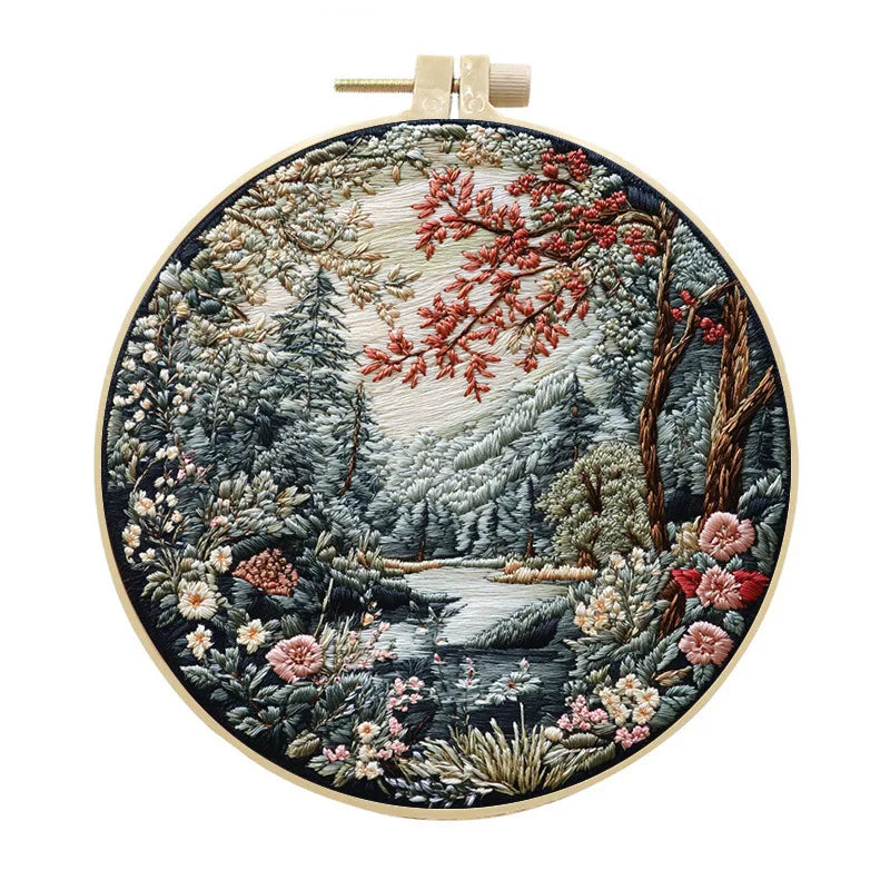 Embroidery Kit, Birds, Animals & Flowers for Handmade Landscape Wall Art